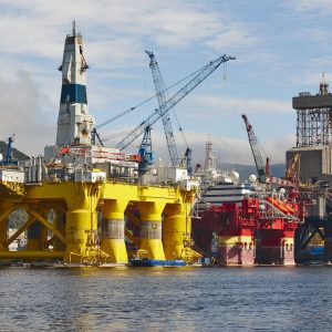 Oil and gas platform in Norway. Energy industry. Petroleum exploration